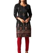 Black printed silk long-kurtis