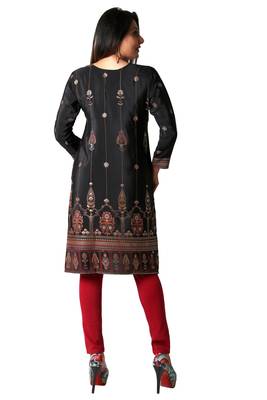 Black printed silk long-kurtis 2
