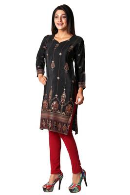 Black printed silk long-kurtis 3