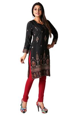 Black printed silk long-kurtis 4