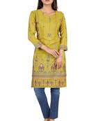 Olive printed silk long-kurtis