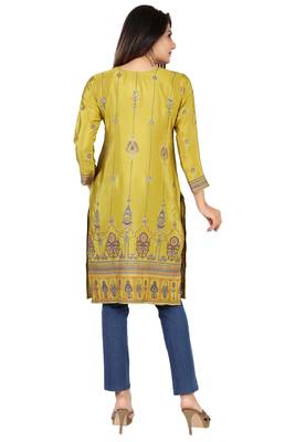 Olive printed silk long-kurtis 2