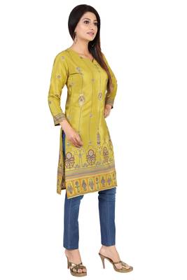 Olive printed silk long-kurtis 4