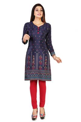 Blue printed silk long-kurtis 1