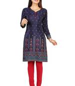 Blue printed silk long-kurtis
