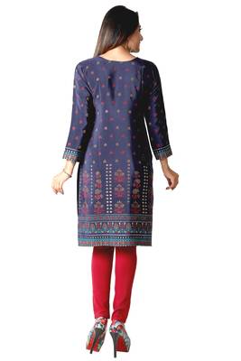 Blue printed silk long-kurtis 2