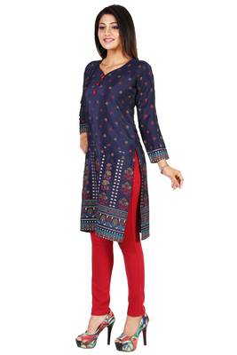 Blue printed silk long-kurtis 3