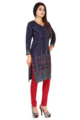 Blue printed silk long-kurtis 4