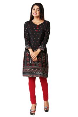 Black printed silk long-kurtis 1