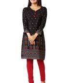 Black printed silk long-kurtis