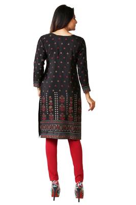 Black printed silk long-kurtis 2