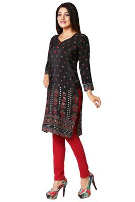 Black printed silk long-kurtis 3