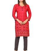 Maroon printed silk long-kurtis