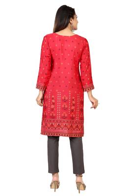 Maroon printed silk long-kurtis 2