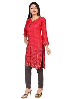 Maroon printed silk long-kurtis 3