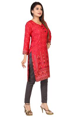 Maroon printed silk long-kurtis 4