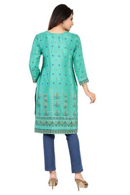Green printed silk long-kurtis 2