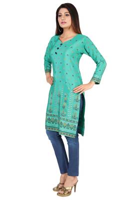Green printed silk long-kurtis 3