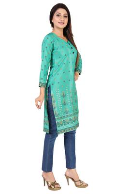 Green printed silk long-kurtis 4