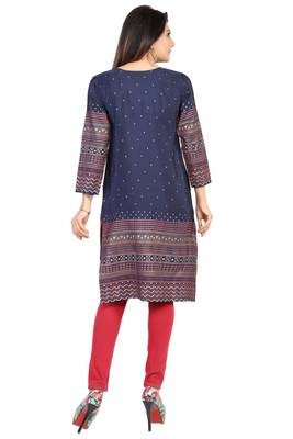 Blue printed silk long-kurtis 2