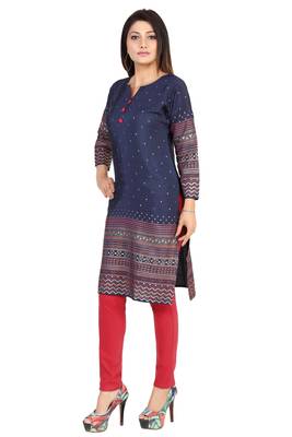 Blue printed silk long-kurtis 3