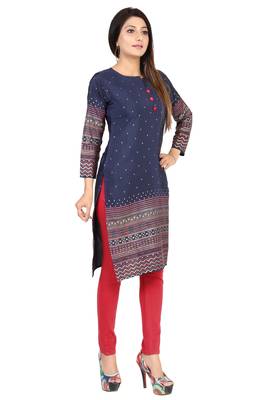 Blue printed silk long-kurtis 4