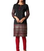 Black printed silk long-kurtis