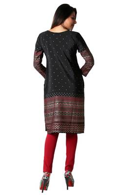 Black printed silk long-kurtis 2
