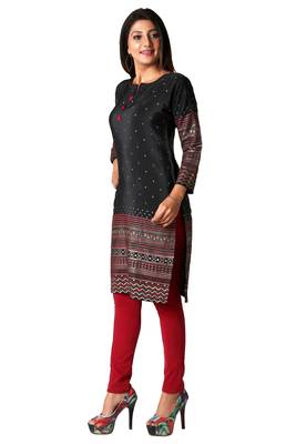 Black printed silk long-kurtis 3