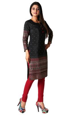 Black printed silk long-kurtis 4
