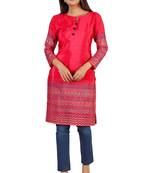 Pink printed silk long-kurtis