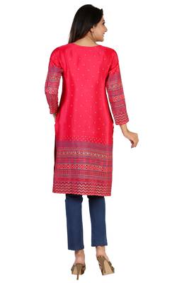 Pink printed silk long-kurtis 2
