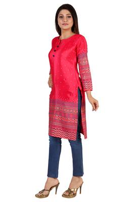 Pink printed silk long-kurtis 3