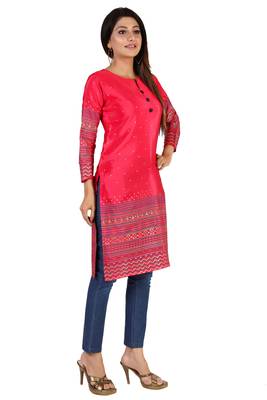 Pink printed silk long-kurtis 4