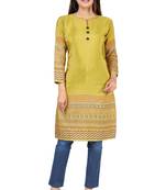 Olive printed silk long-kurtis