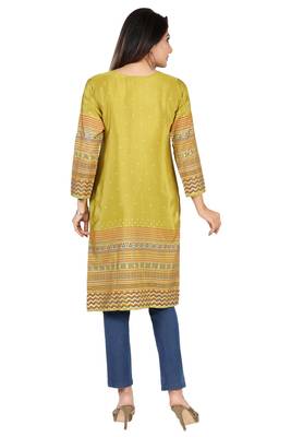 Olive printed silk long-kurtis 2