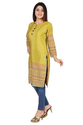 Olive printed silk long-kurtis 3