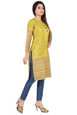 Olive printed silk long-kurtis 4
