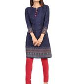 Blue printed silk long-kurtis