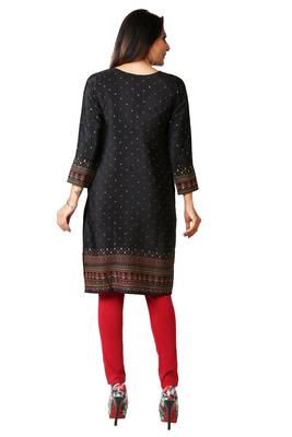 Black printed silk long-kurtis 2