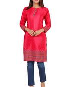 Pink printed silk long-kurtis