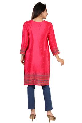 Pink printed silk long-kurtis 2