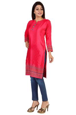Pink printed silk long-kurtis 3