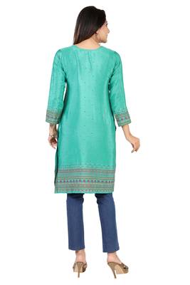 Green printed silk long-kurtis 2