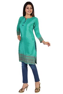 Green printed silk long-kurtis 3