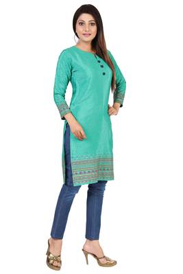 Green printed silk long-kurtis 4