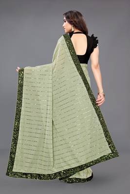 Light green embroidered lycra saree with blouse 3