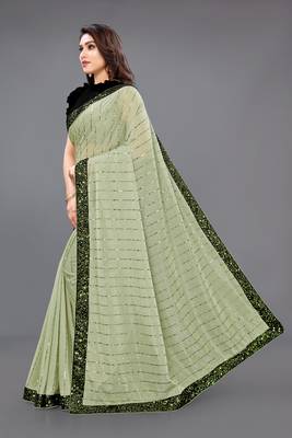 Light green embroidered lycra saree with blouse 4