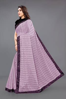 Light wine embroidered lycra saree with blouse 4