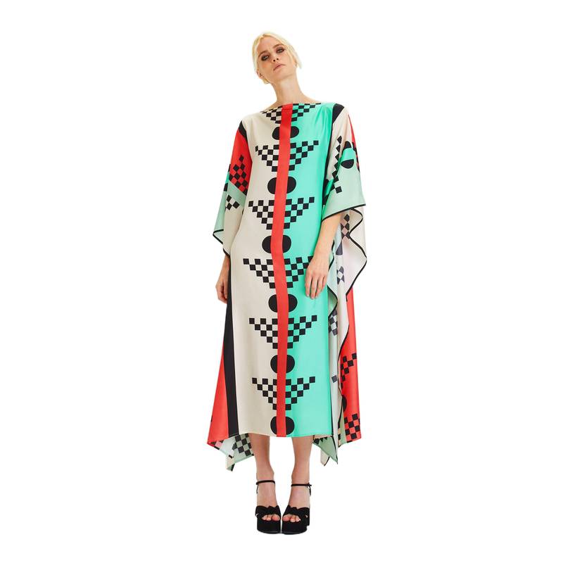 JSDC Geometric Printed Style Satin Silk Kaftan For Women